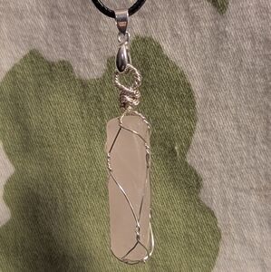 Hand Crafted wire wrapped Rose Quartz leather cord necklace with 2inch extension